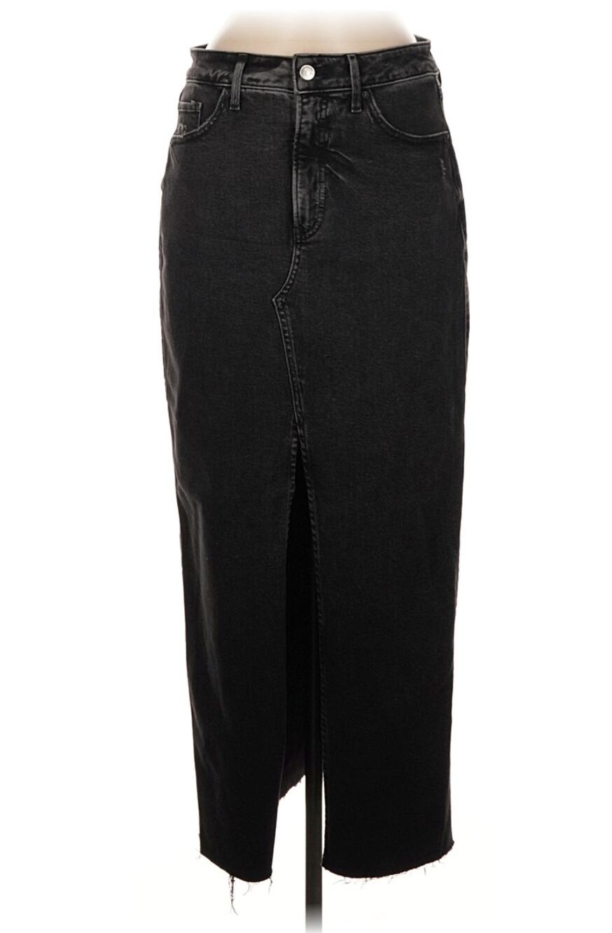 Express Skirt High Waisted Black Raw Hem Front Slit Maxi Denim Skirt Y2k sz 6